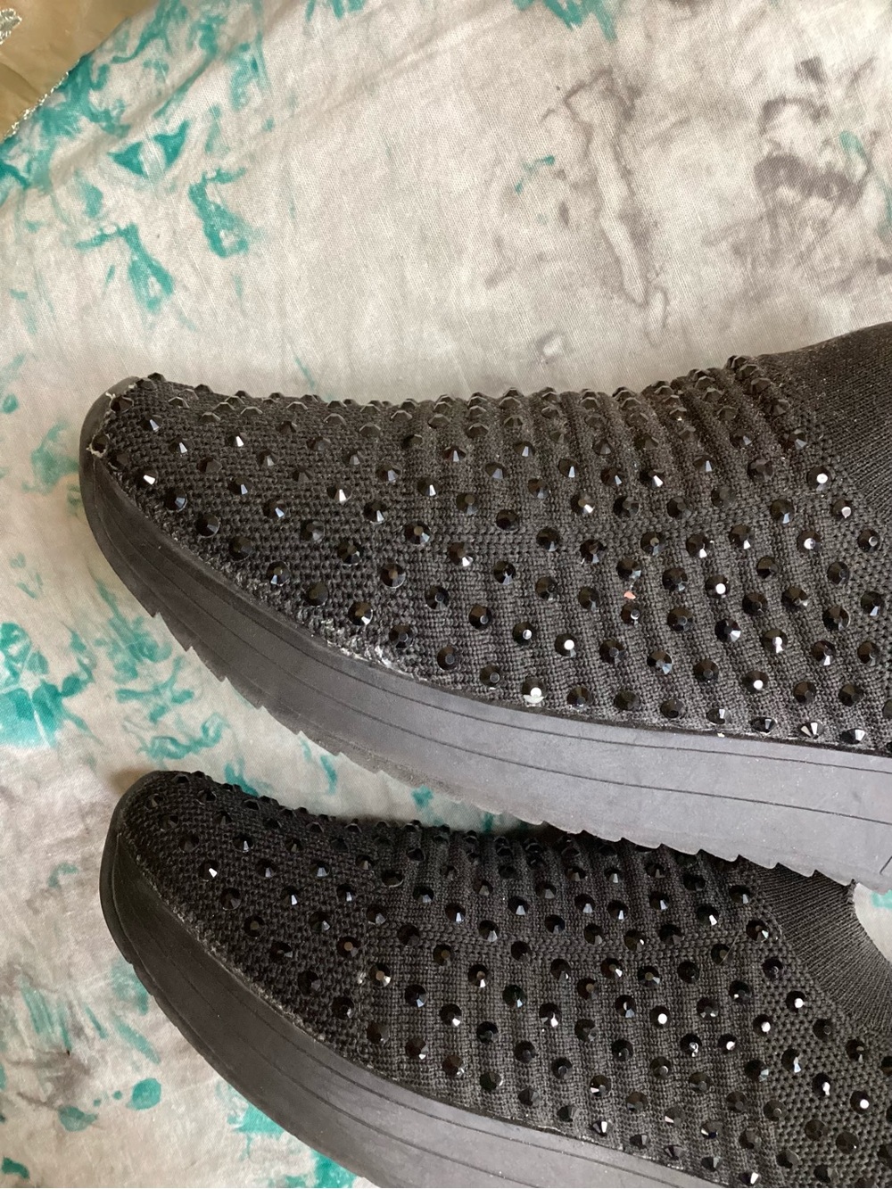 Blk Cameron Jewel Jogger Slip-On Knit Sock Sneakers w/ Glass Gem Studs EUC 9.5 - Picture 8 of 9